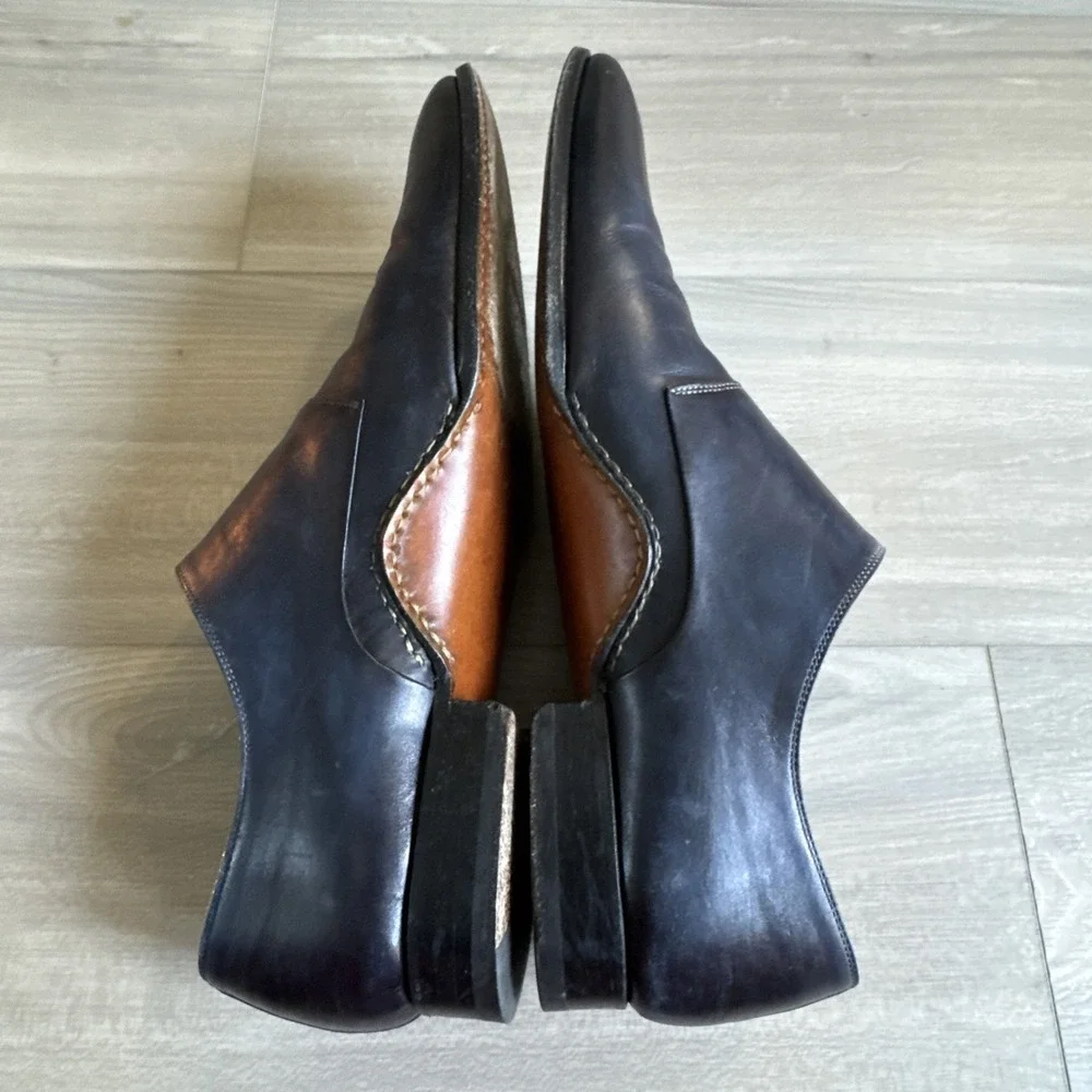 Magnanni Men's Ondara Double-Monk Two-Tone Brown Navy Leather Shoes Sz 12 Spain